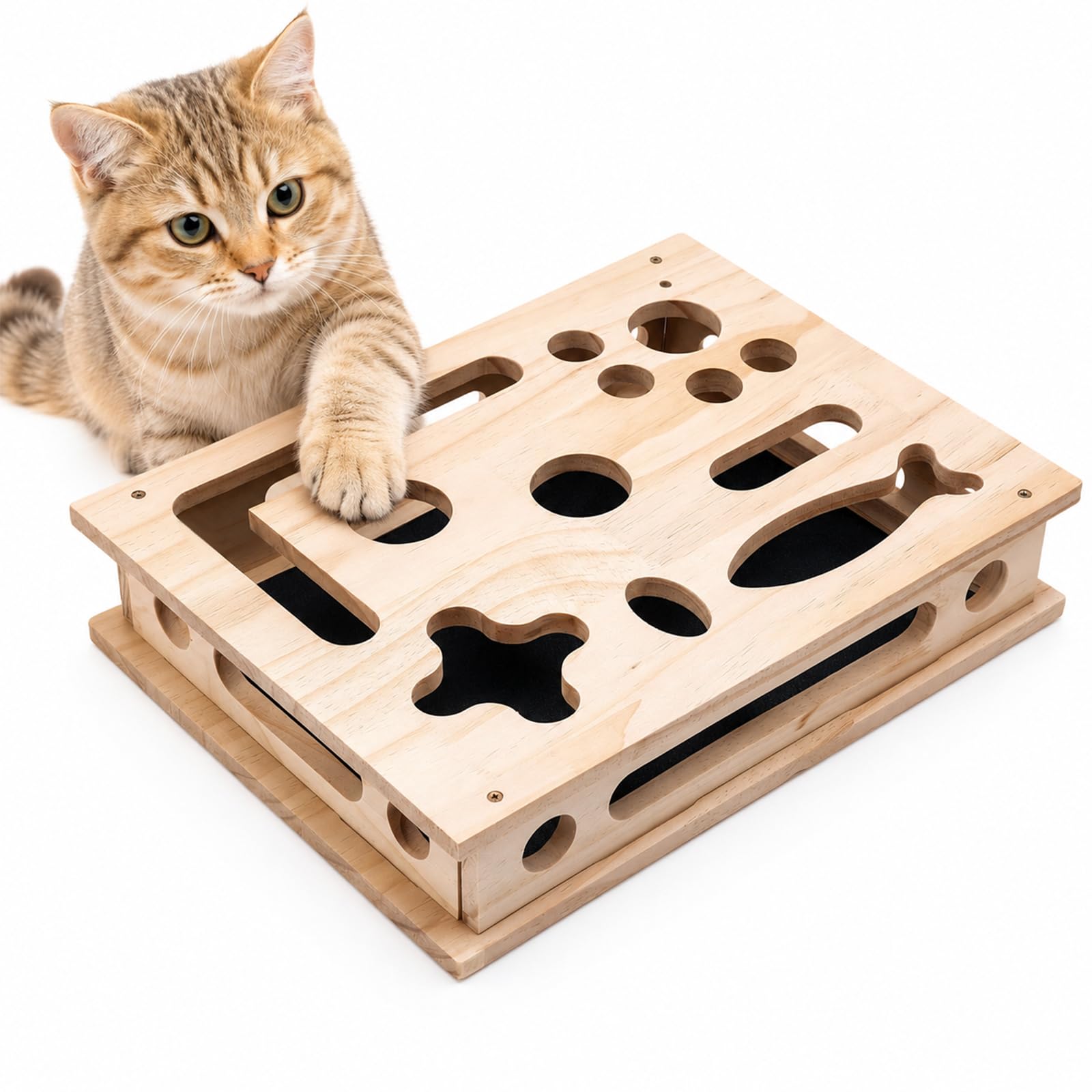 Interactive Cat Scratch Puzzle Box, Enrichment Toy with Sandpaper