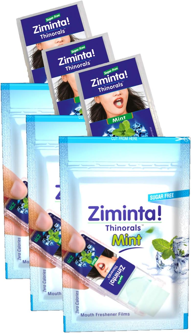 Ziminta Sugar Free Mint Mouth Freshener Strips, Easily Soluble Digestive Dispensable (30 Strips, Mint Flavour) - Pack of 3