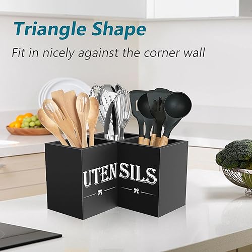 Miniatura 7 de Suli Soporte extra grande para utensilios de cocina con 3 compartimentos, organizador de utensilios de esquina para encimera, organizador de