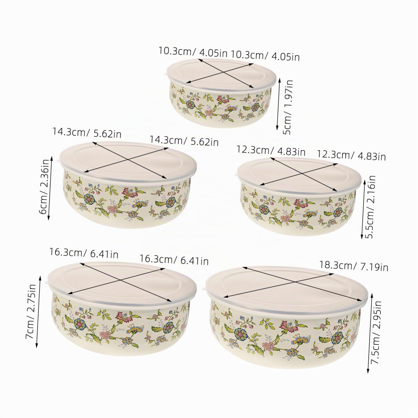 Emaille Schüssel Set 5Er Mit Deckel – Stapelbare Rührschüsseln Für Küche Und Kühlschrank Frischhaltende Aufbewahrungsschalen Für Salat Obst Und Lebensmittel 3.94X3.94X1.97In