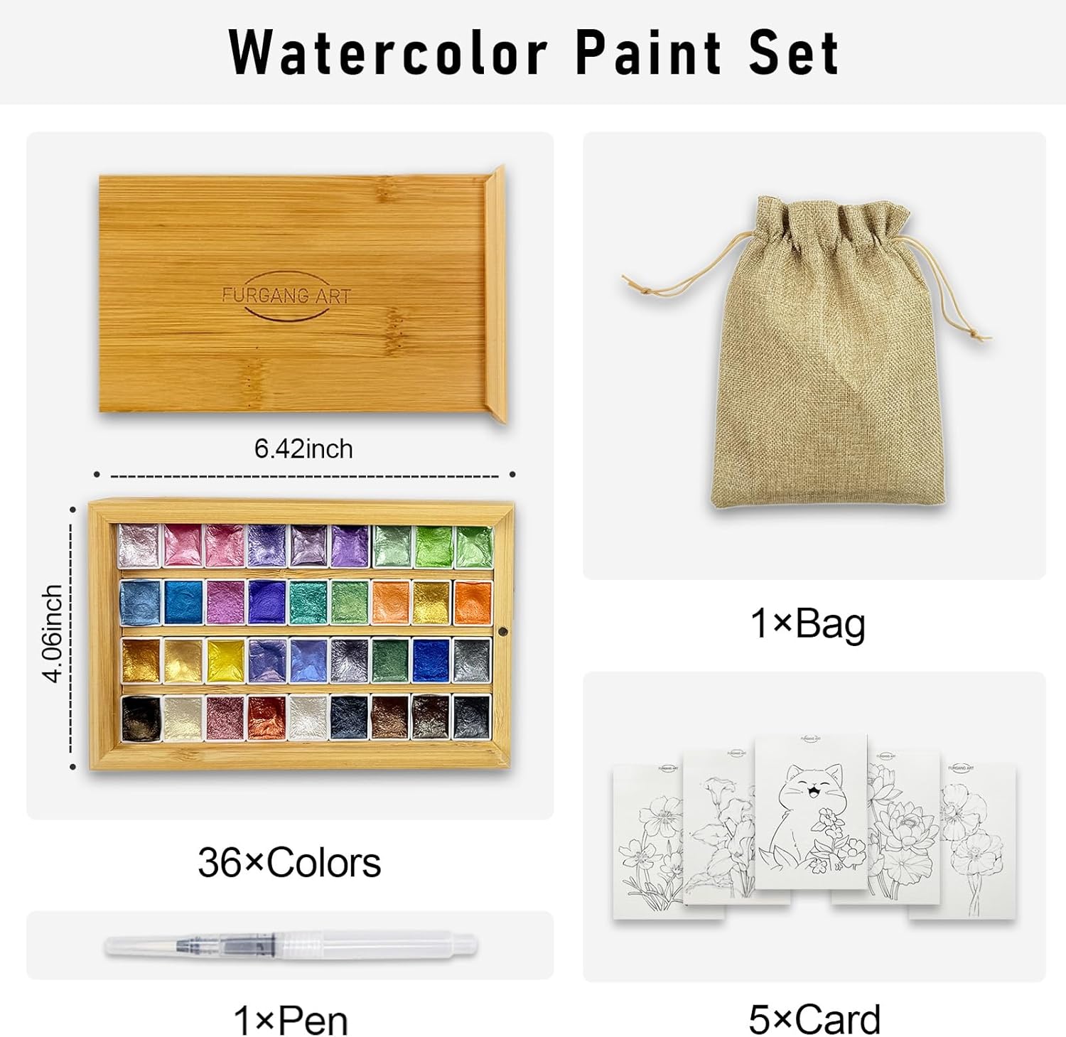 Professional Metallic Watercolor Paints - 36 Vibrant Colors Shimmering Water Colors Paint Adult Set with Papers and Brush for Artists, Illustrators, and Hobbyists