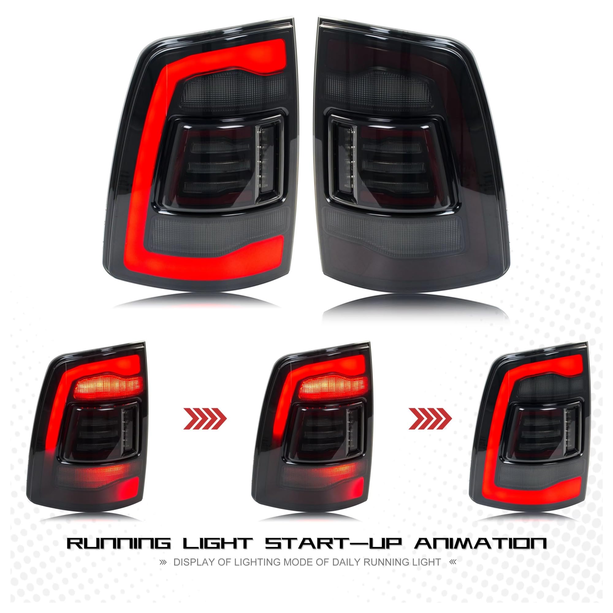 traseras Luces traseras LED para Dodge para Ram 1500, 2500, 3500, 2009-2018, 4. ª generación, animación dinámica, señal de giro secuencial, montaje lámparas Luces de freno