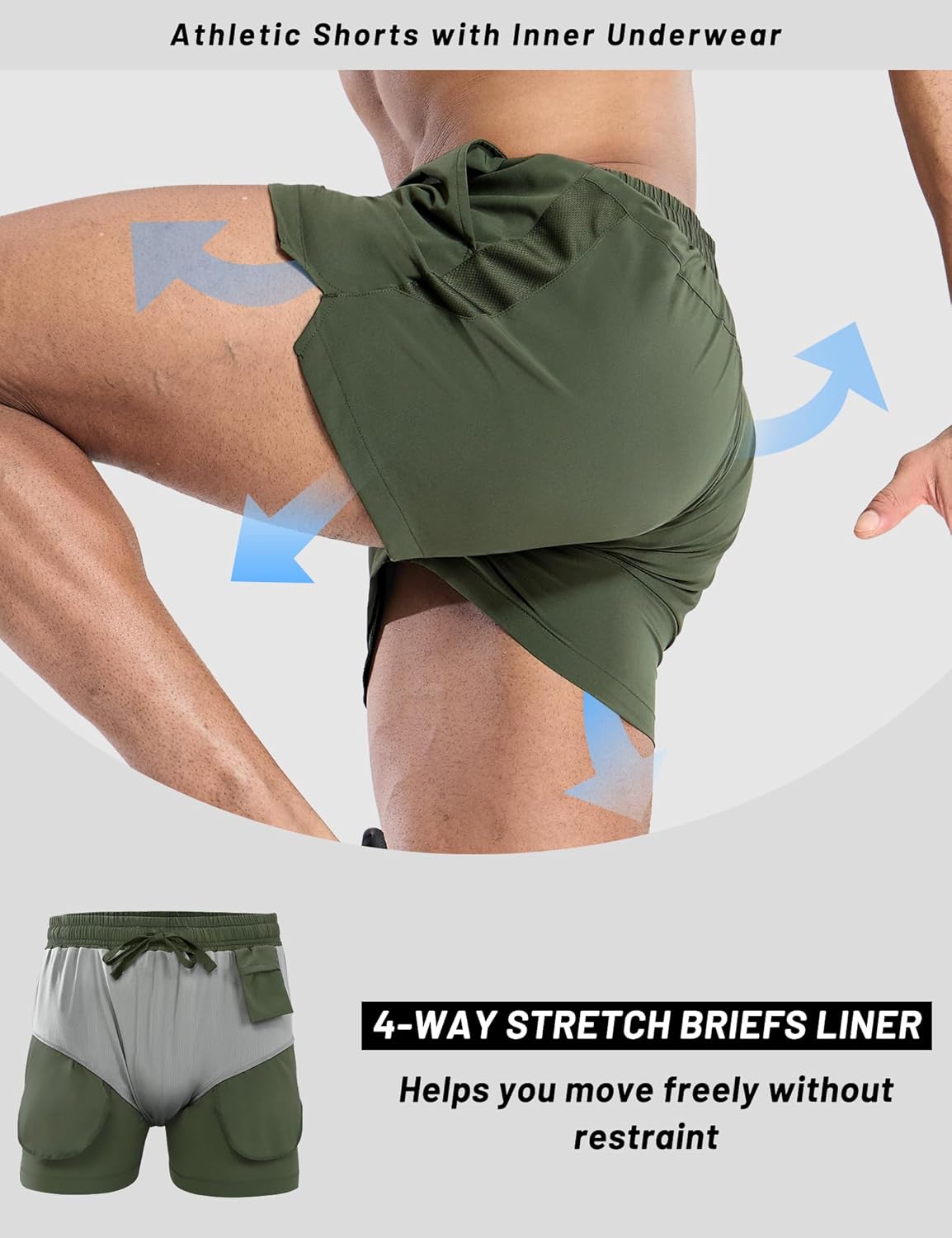 MIER Mens 3 Inch Shorts for Athletic Running Dry Fit Lightweight Workout Gym Active Shorts with Brief Liner, Pockets - Image 4