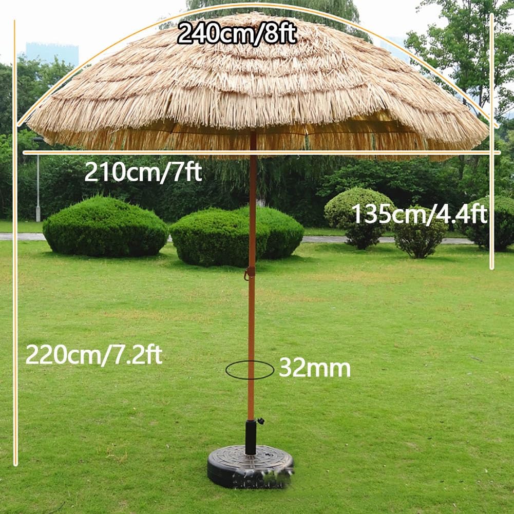 Wytrzymały zewnętrzny parasol na patio, 2 m, 8 żeber, słomka, hawajski, tropikalny UV 50+, ochrona przed przewróceniem, przenośny, na plażę, do ogrodu, na balkon