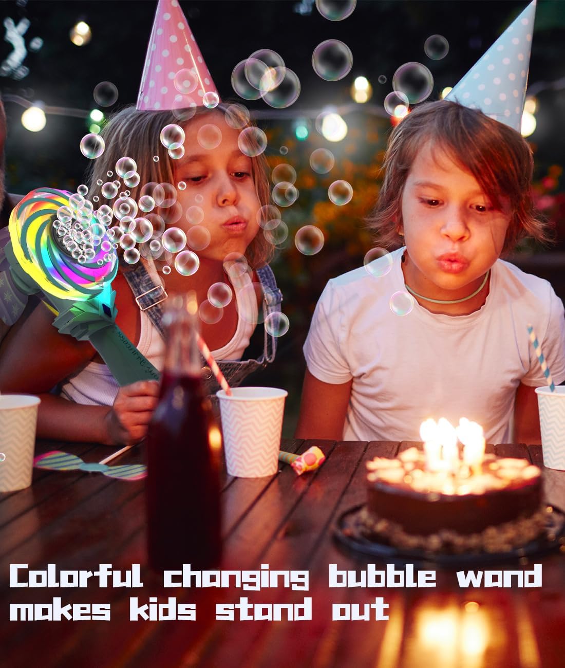 Rechargeable Bubble Wand - Bubble Machine with 7-Color RGB Light, 1200mAh USB-C Charge, Wind Driven Windmill - Bubbles Maker Toys Gifts for Kids, Toddlers, Easter, Birthday, Parties, Wedding, Boys