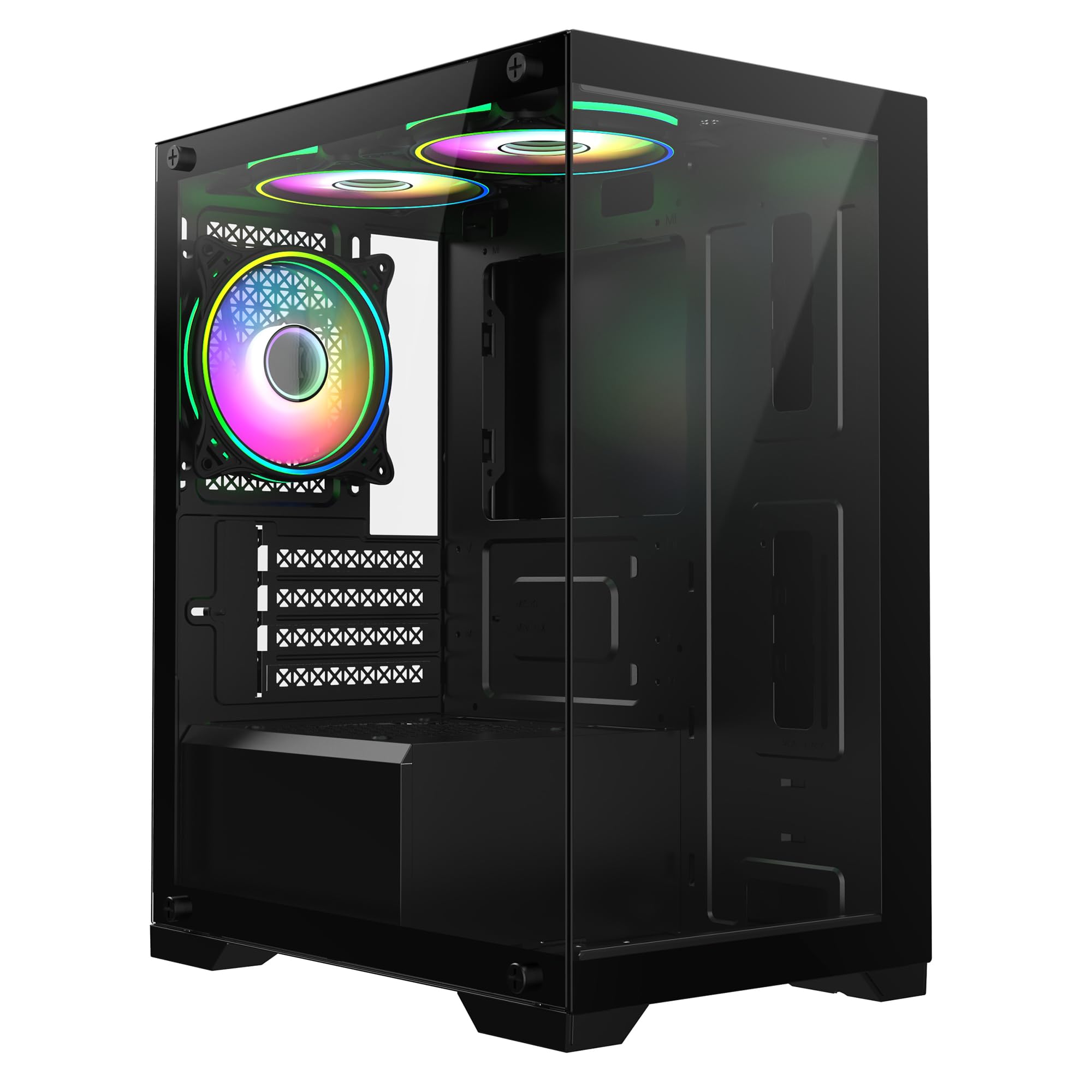 CiT Range Black Dual Tempered Glass Panelling Micro-ATX PC Gaming Case with 6-Port PWM Fan Controller and 3 x CiT Celsius Infinity 120mm ARGB Dual-Ring Fans Included