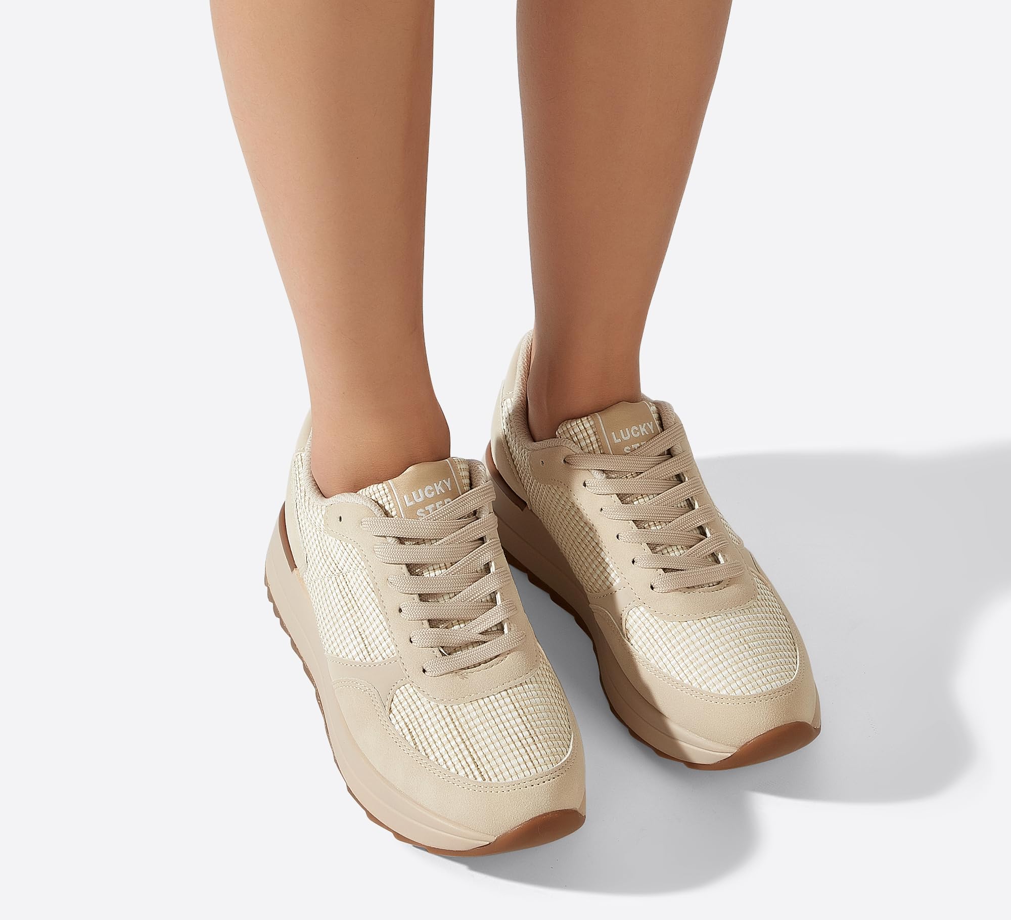 LUCKY STEP Zapatillas para Caminar de Mujer | Zapatillas de Moda con Plataforma para Mujer, Zapatos Casual con Cordones