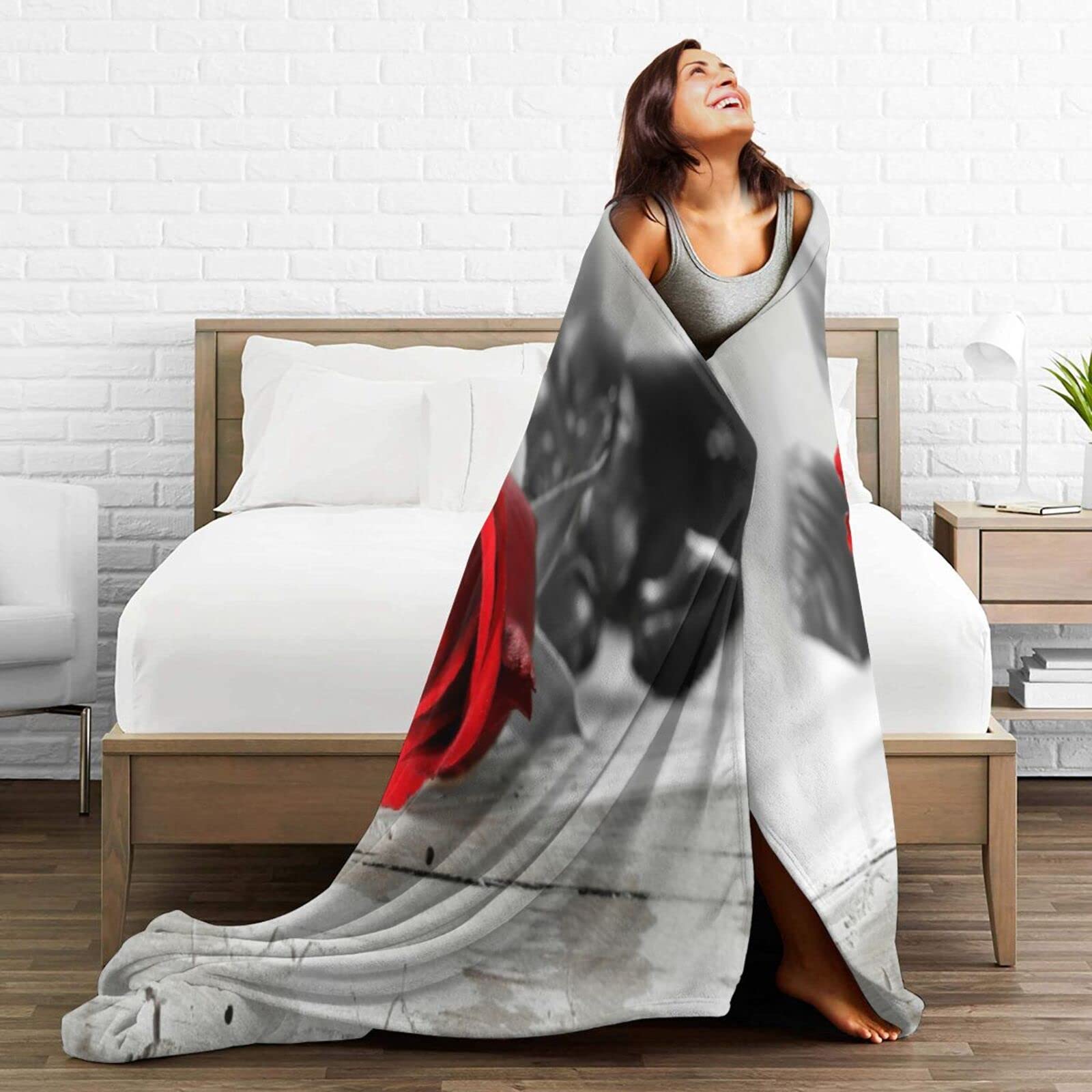PAAHRYI Coperta Con Motivo A Rose, 150 X 200 Cm, Con Rose Rosse 3D, Moderna Stampa Floreale, Comoda Coperta In Pile, Per Donne E Ragazze, Per Decorazione Della Casa, Divano, Preghiera (130 - 11