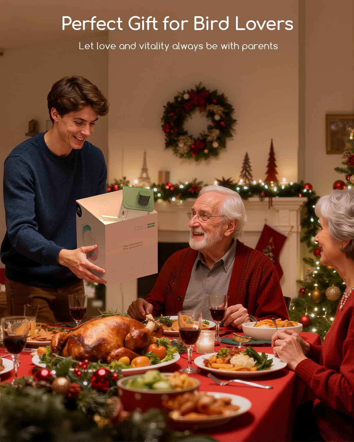 Smartphone displaying an instant notification of a bird detected at the feeder.