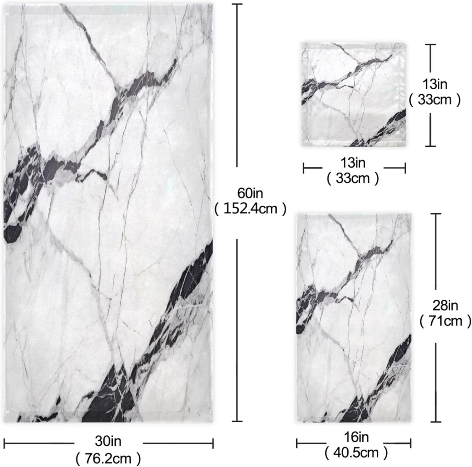 White Black Towels Set of 3, Marble Bath Towel,Marble Hand Towel,Washcloth, Multipurpose for Bathroom Hotel Gym Spa and Beach S0403222