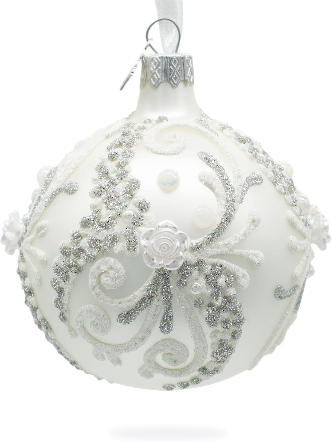 Snow Swirls on White Glass Ball Christmas Ornament 3.25 Inches - Image 5