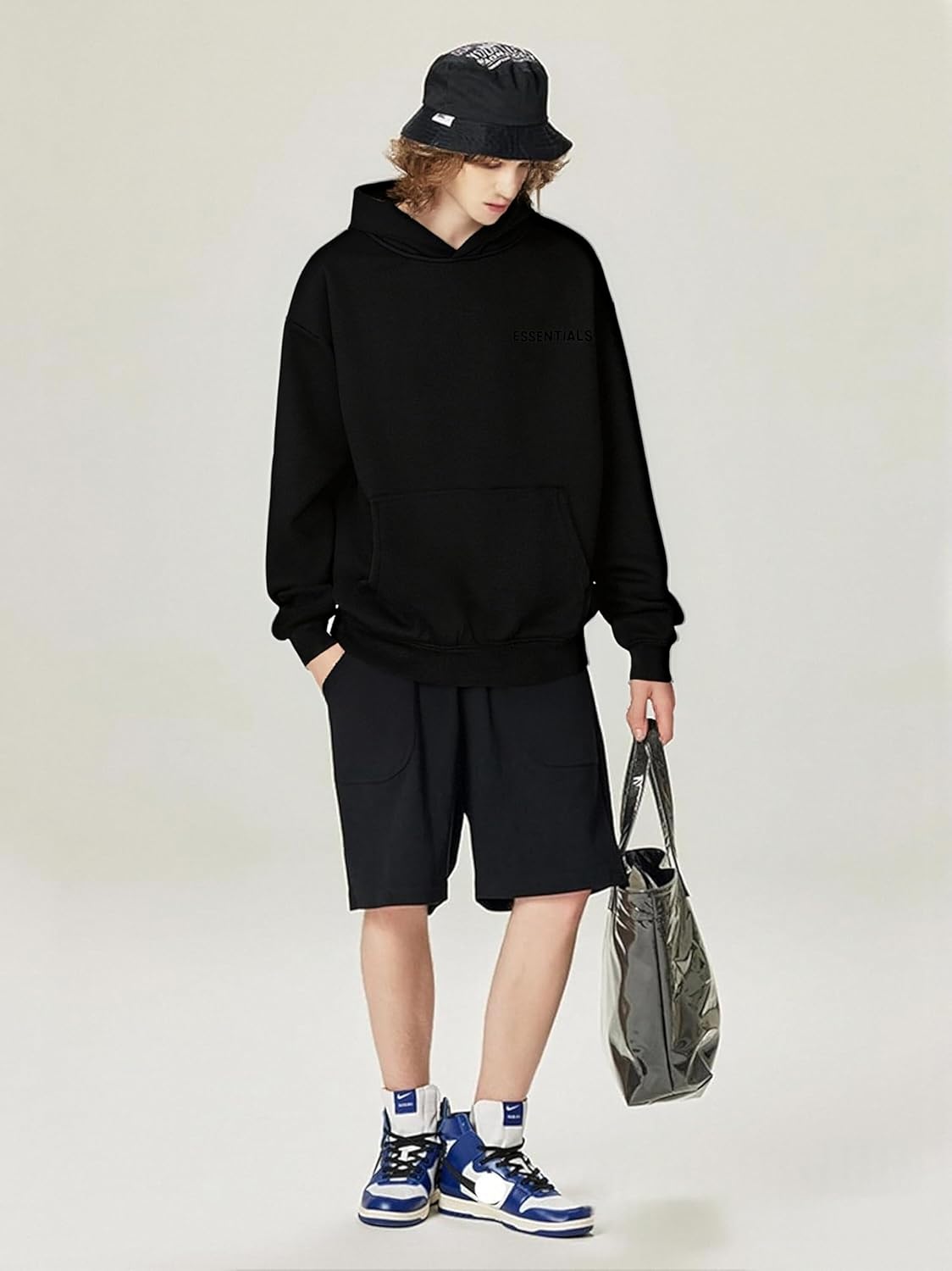 Unisex Solid Basic Fleece Letter Loose Hoodie 100% Cotton Sweatshirt Long Sleeve Kangaroo Pocket Drop Shoulder Pullovers