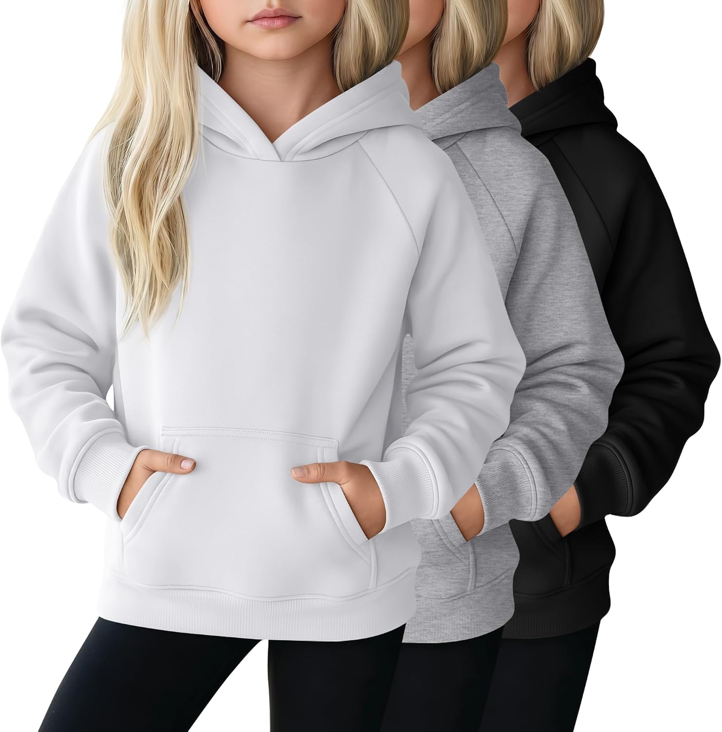 3 Pack Girls Hoodies Lightweight Sweatshirts