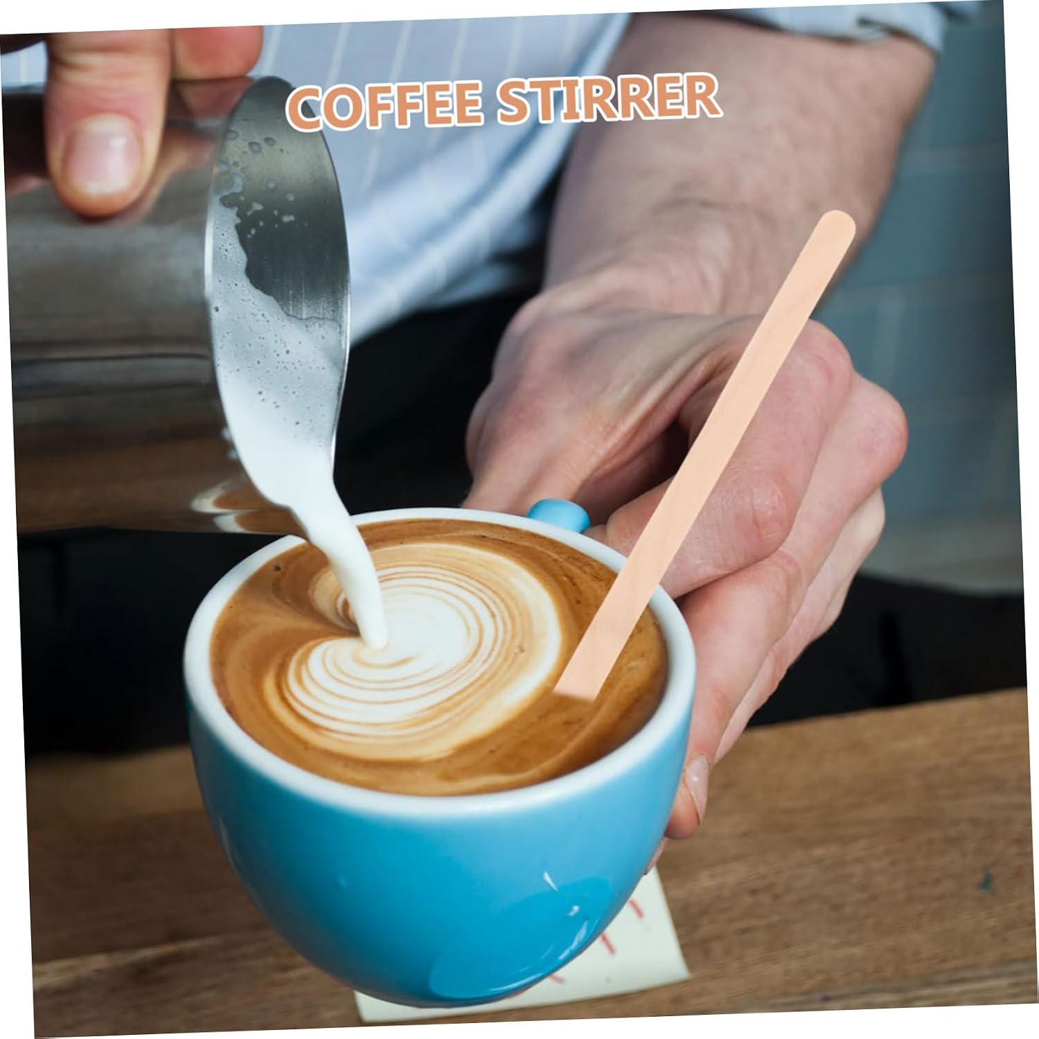 Unomor 500pcs Disposable Wooden Coffee Stir Stirrers Flat Head Wood Stirring Sticks for Hot and Cold Drinks Office Cafe Bar Use