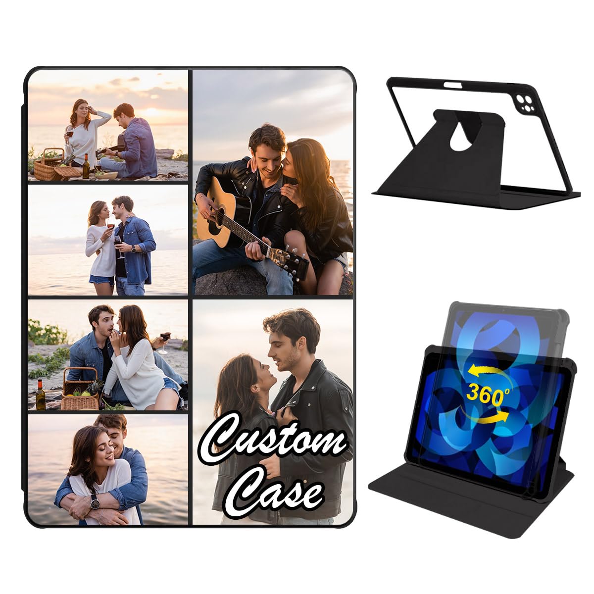 Custom Case for iPad Pro 12.9 Inch (6th/5th/4th/3rd Gen) with Personalized Collage Photo Picture Pencil Holder 360 Degree Rotating Stand Horizontal &