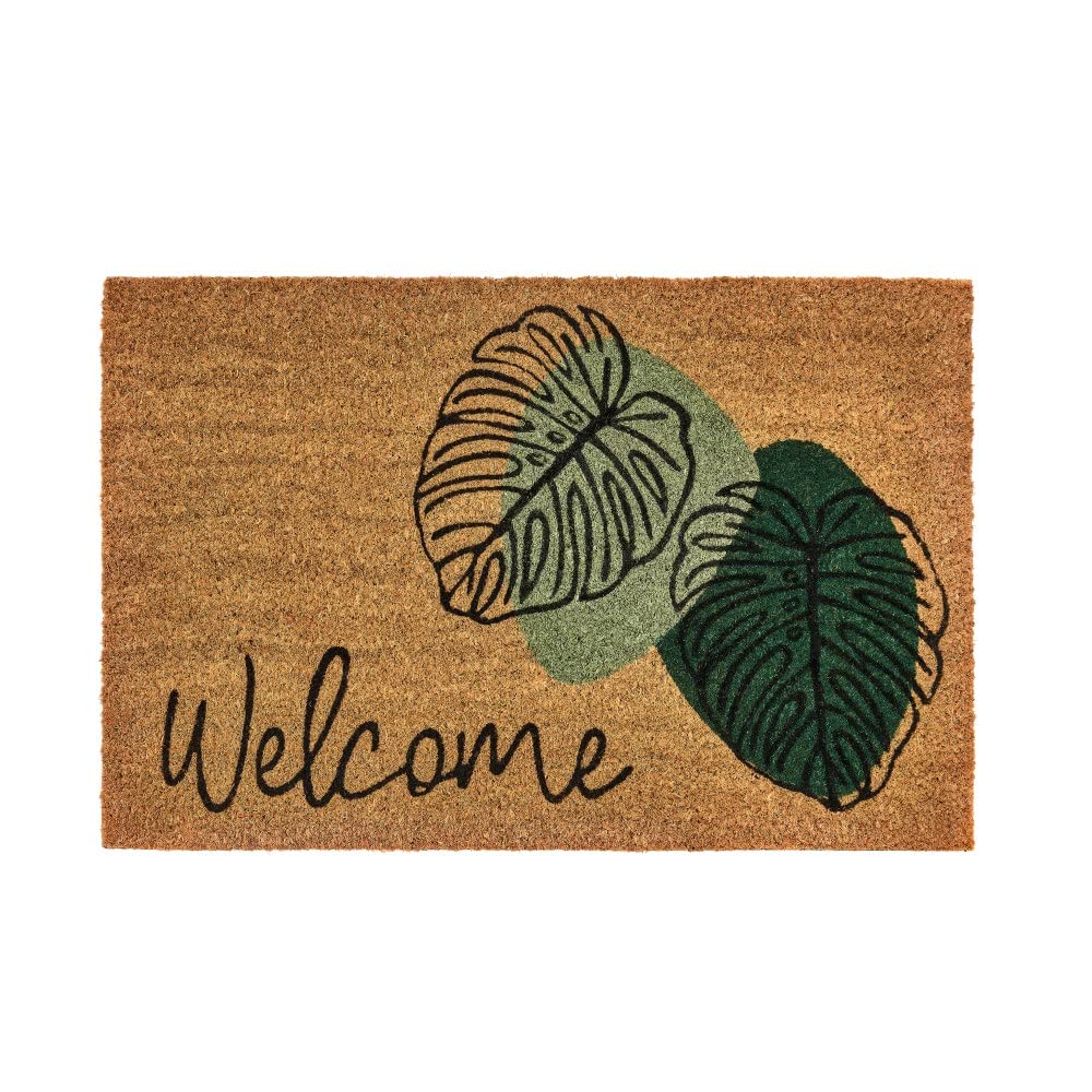 LOLAhome Felpudo Antideslizante Hojas de Fibra de Coco Natural de 60x40 cm