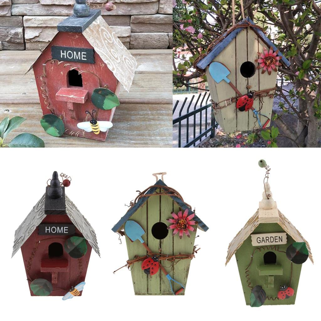 3 Casitas Rústicas de Madera para Pájaros, Casitas Colgantes Pequeñas para Exteriores, Casitas Decorativas para Jardín Y Patio para Gorriones, Colibrí