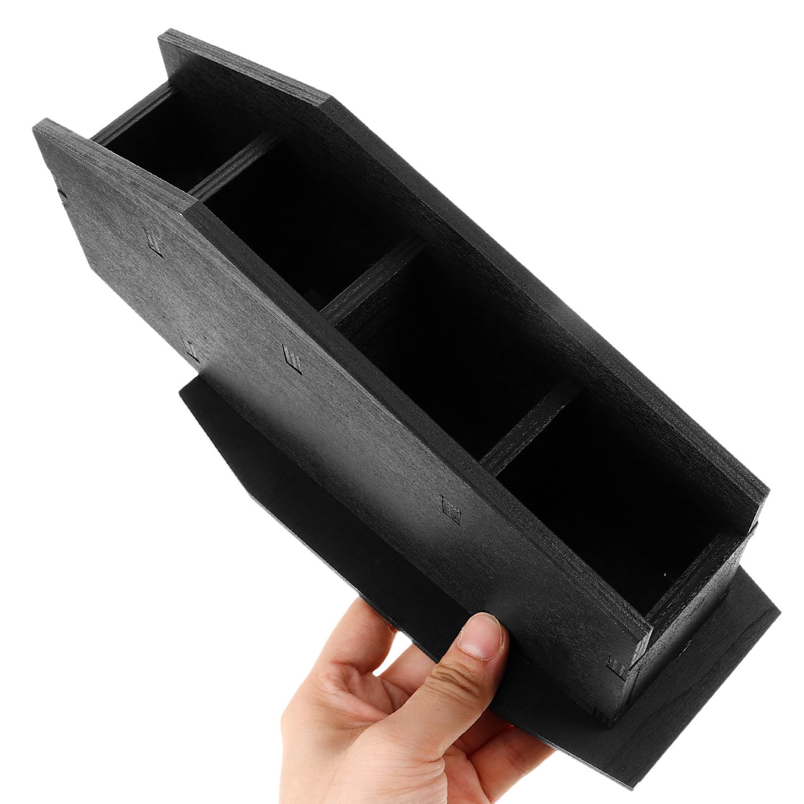 Abaodam 4 Pièces Pot à Pinceaux de Maquillage en Bois Foncé Forme Cercueil Style Gothique Unique pour Bureau ou Coiffeuse Rangement Polyvalent et Finition Soignée