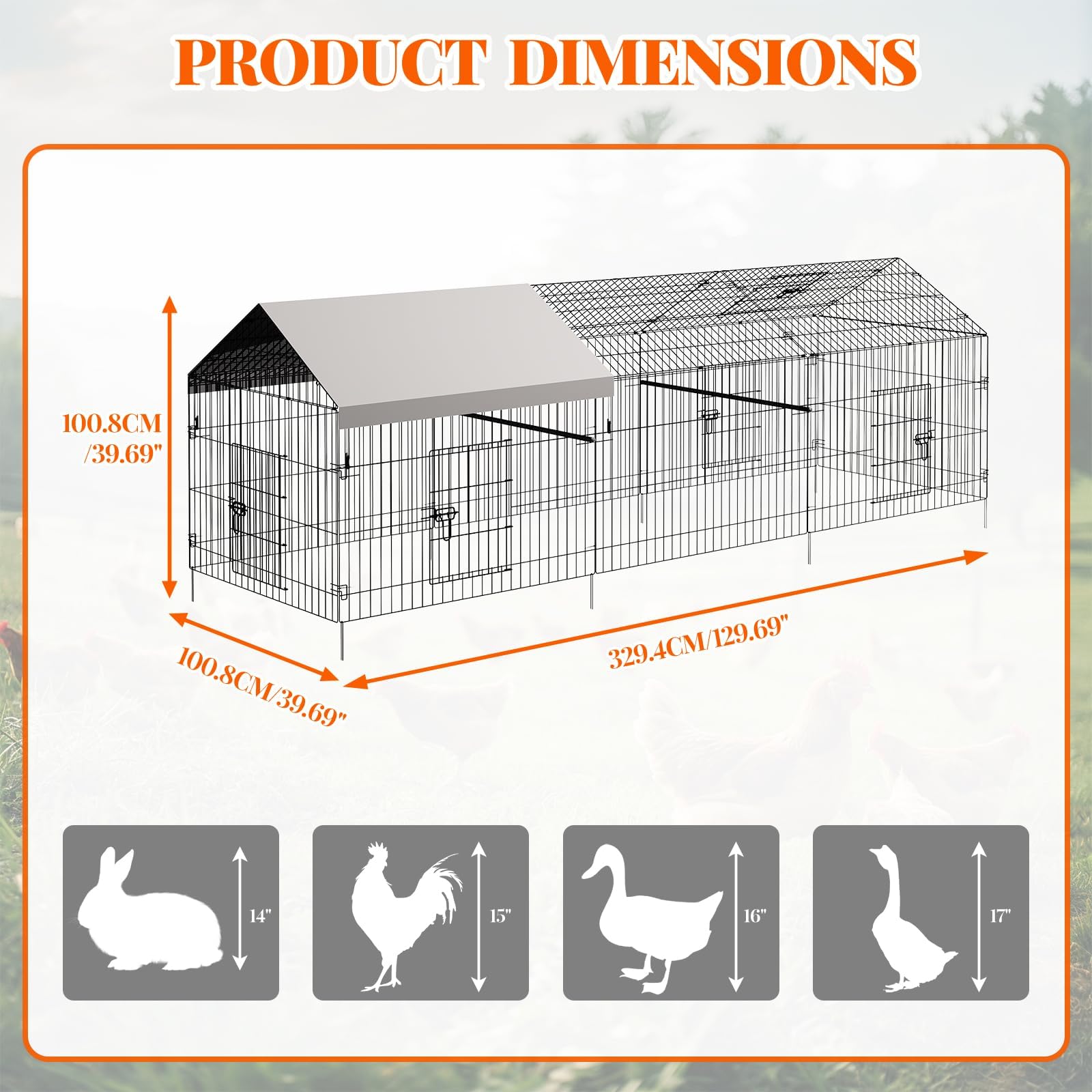 Gran gallinero al aire libre con metal parque tostado, recinto de gallinero con cerradura de seguridad, funda impermeable y antiUV, estacas de tierra, para gallinas, conejitos y animales pequeños (3,3