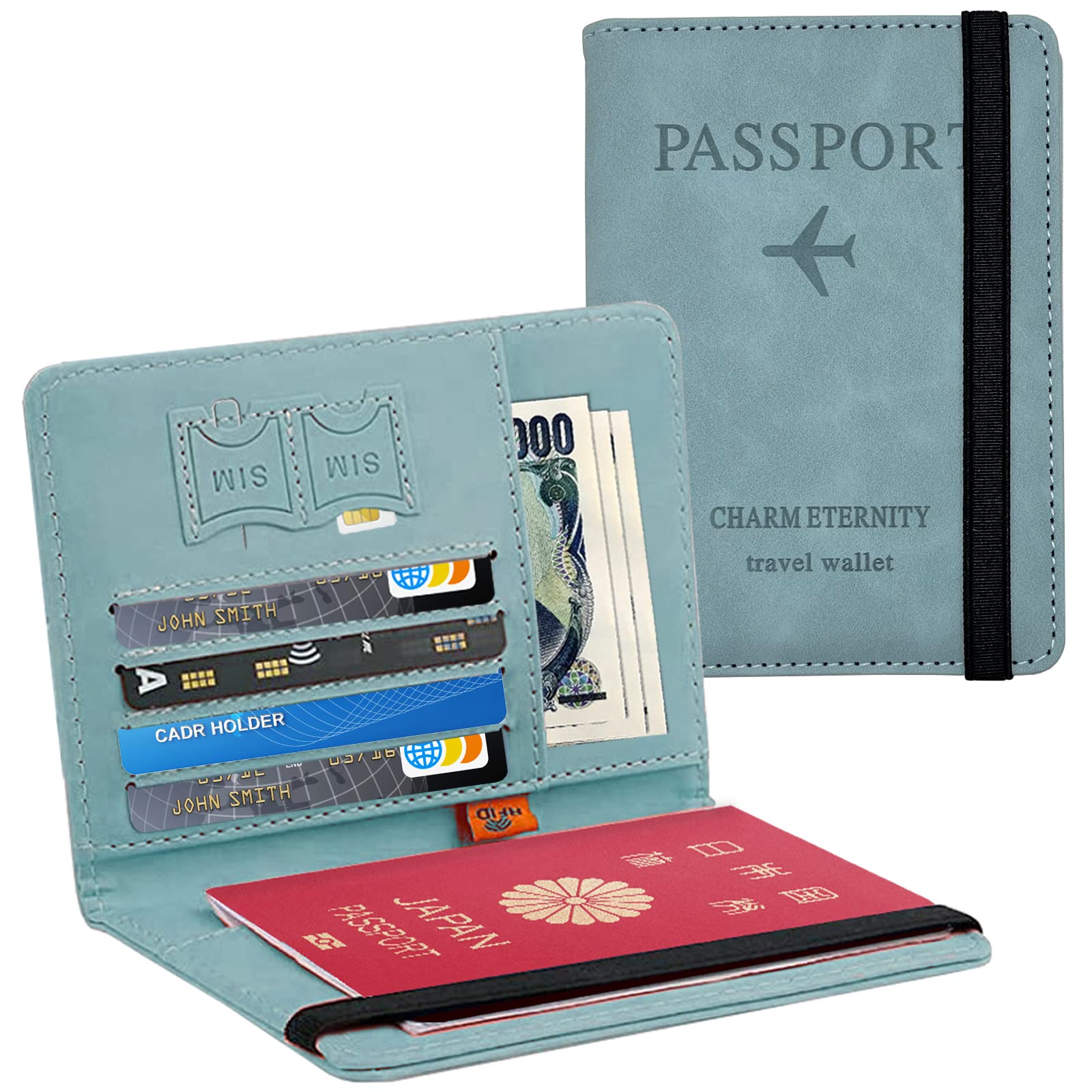 - Hueapion Passport Holder with Skimming Protection, Multiple Storage Pockets, Card Holder, Label Wallet, High-Quality PU Leather, Lightweight, Compact, Stylish, Ideal for Overseas Travel, Includes