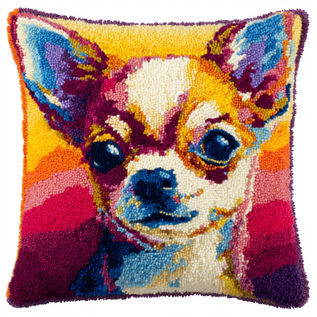 Kitquiver Animal DIY Latch Hook Kit Colorful Chihuahua Latch Hook Kit for Adults Beginners Embroidery Crochet Set DIY Throw Pillow Covers Kits 17x17In