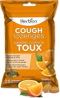 Herbion Naturals Cough Lozenges with Natural Orange Flavour, 25 Lozenges - Relieves Cough, Clears Nasal Congestion, Soothes Sore Throat; For Adults and Children 12 years and above