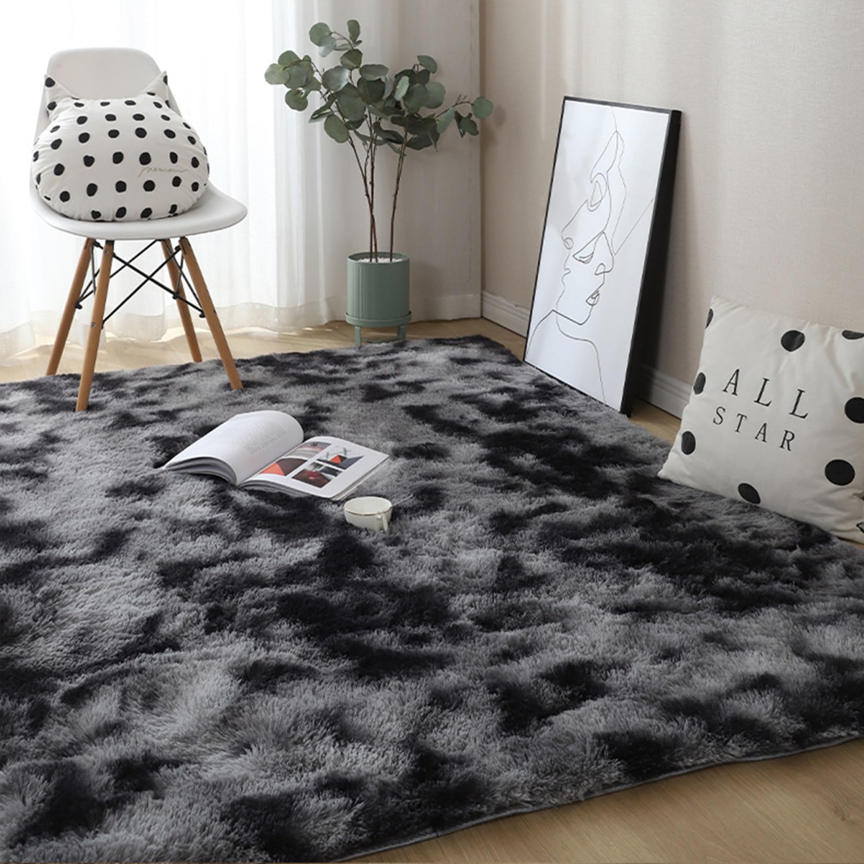 Tapis moderne moquette grande lavable antidérapant gris foncé