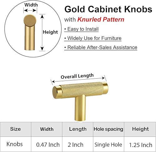 Miniatura 10 de AITITAN Paquete de 10 manijas doradas para gabinete, tiradores de gabinete moleteados de 7 pulgadas (5 pulgadas) y manijas doradas para tocador,