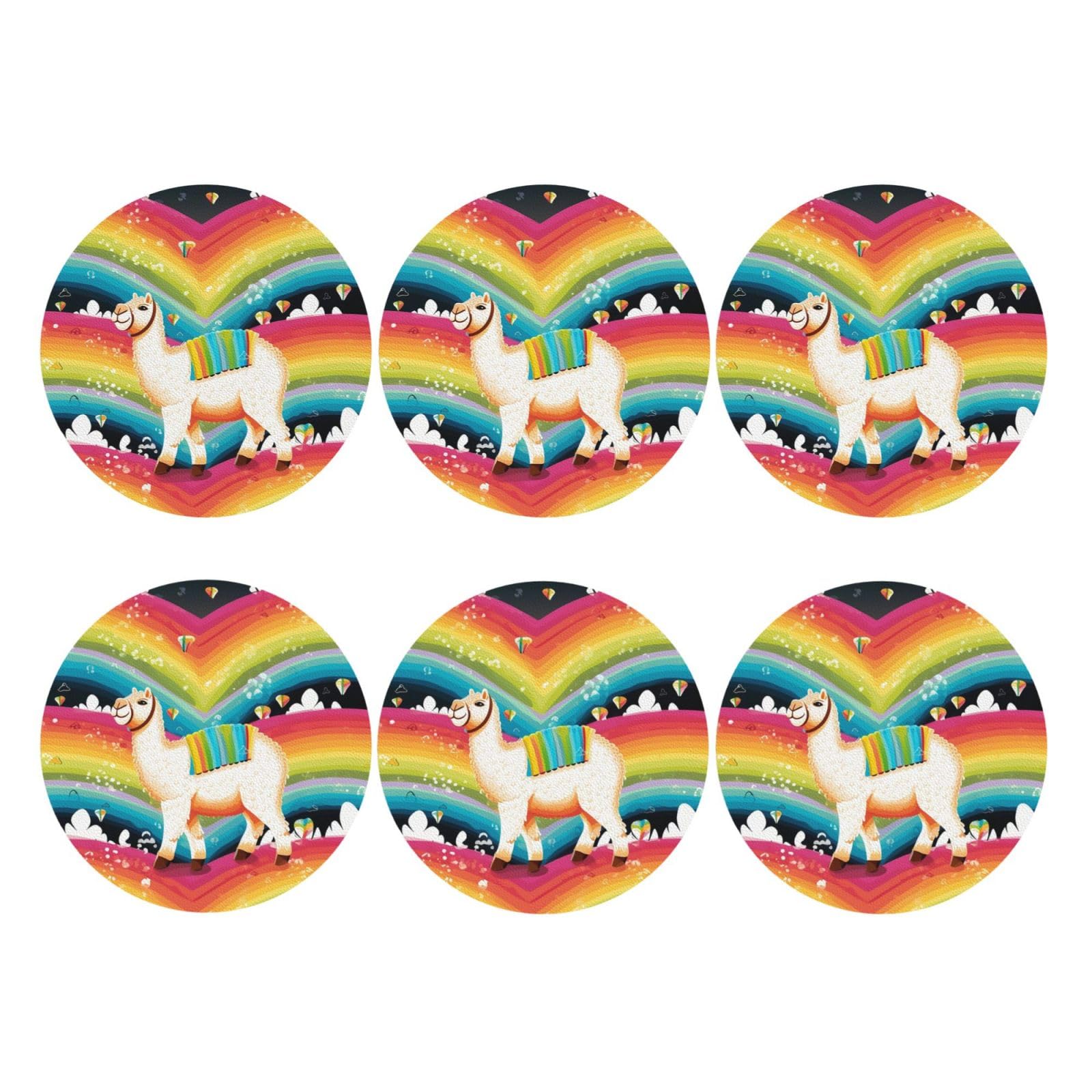 6pcs Leather Coasters for Drinks, Camel and Rainbow Drink Coasters for Tabletop Protection, 4" Cup Coasters for Coffee Table Decor, Non-Slip Drinking Cup Mat for Hot Or Cold Drink