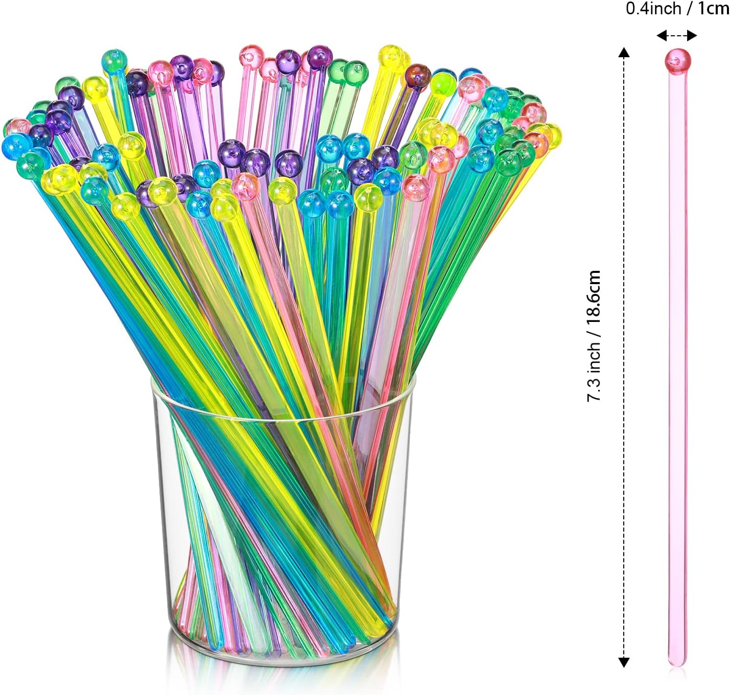  | 100 Pieces Disposable Plastic Round Top Crystal Swizzle Sticks (MultiColor): Swizzle Sticks