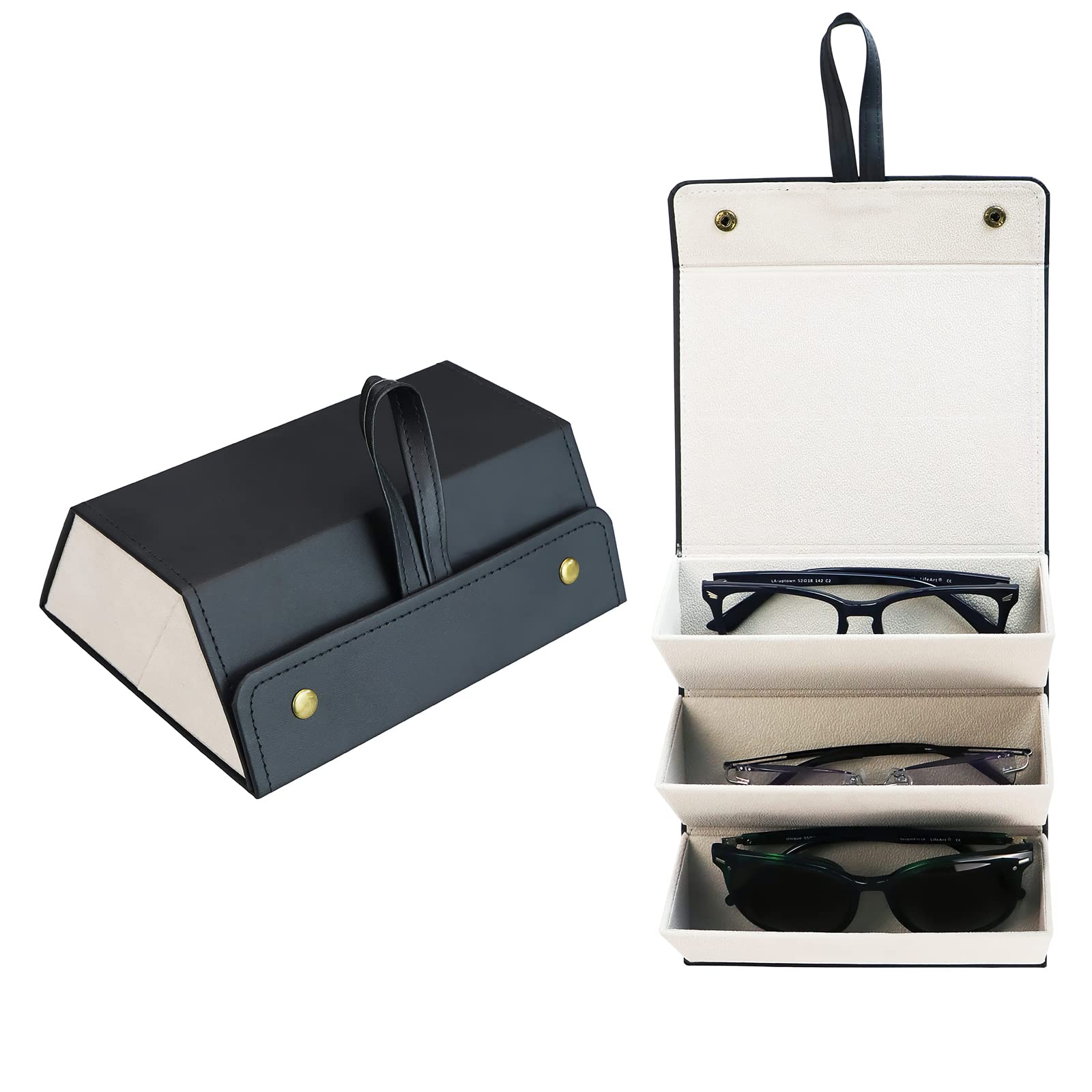 Hifot PortáTiles Organizador De Gafas, Fundas de Gafas Plegable con 3 Ranuras para Proteger y Guardar Las Gafas, Estuche Viaje Plegable para Anteojos