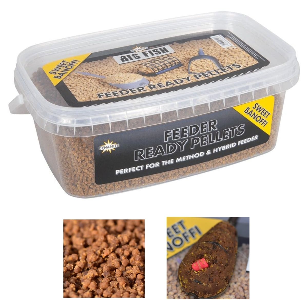 Dynamite Big Fish Feeder Ready Pellets | 2mm 1.2kg | Match Carp Fishing Bait | Stick Perfectly to Any Feeder Straight out of the Bucket | Resealable | (Sweet Banofee, 1.2kg)
