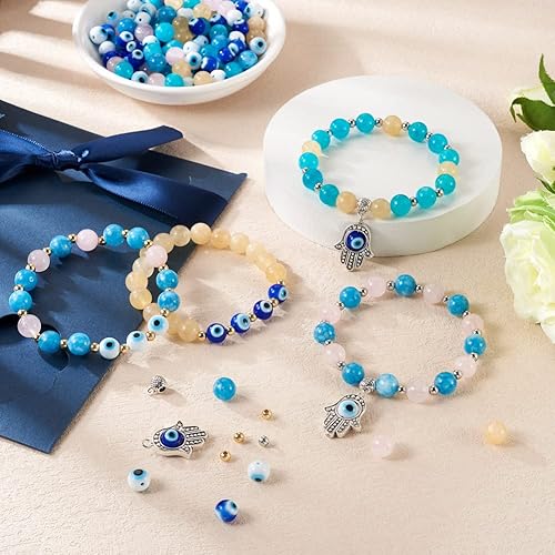 Miniatura 2 de Cheriswelry Cuentas contra el mal de ojo para hacer pulseras con 60 cuentas de mal de ojo, 80 cuentas de piedra de cuarzo, 60 cuentas espaciadoras,
