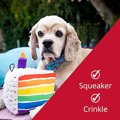 Miniatura 4 de Huxley & Kent para perros Pastel Funfetti (pequeño) Juguete de peluche de cumpleaños con chirriador