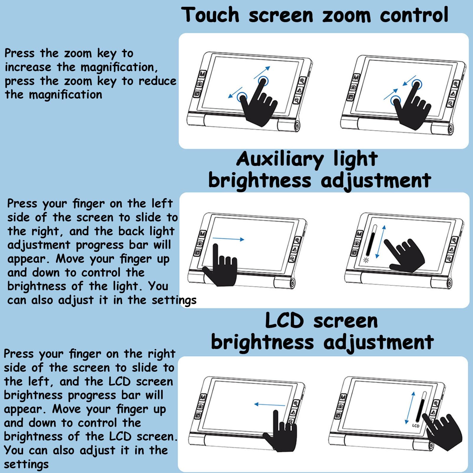 Lupa Digital de 8,0 Pulgadas para Lectura, Lupa de Lectura Digital portátil con luz, Lupa Digital de vídeo portátil, Zoom 2X-20X, 26 Modos de Color, Funciona con Pilas Recargables,White