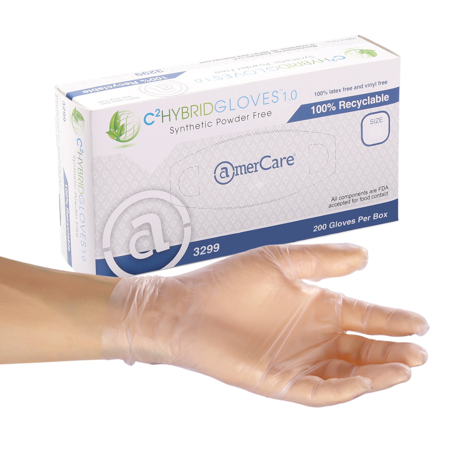AmerCare C2 Gen 1.0 Hybrid Powder Free Gloves, Medium, Case of 1000