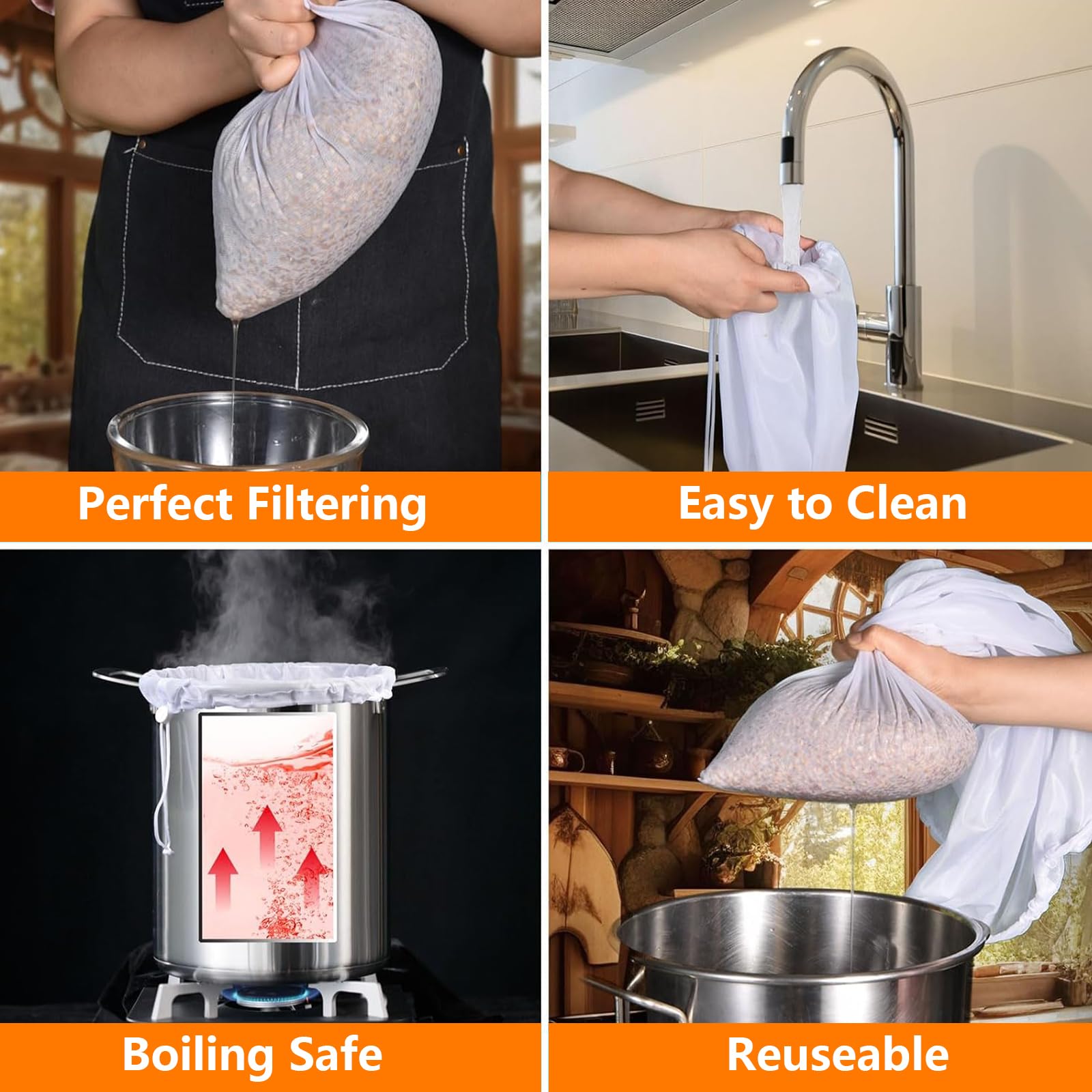 3 Sacchetti Borsa Per Latte Di Noci,Sacchetto Filtrante Mesh Bag Food Strainer Bianca Sacchetto