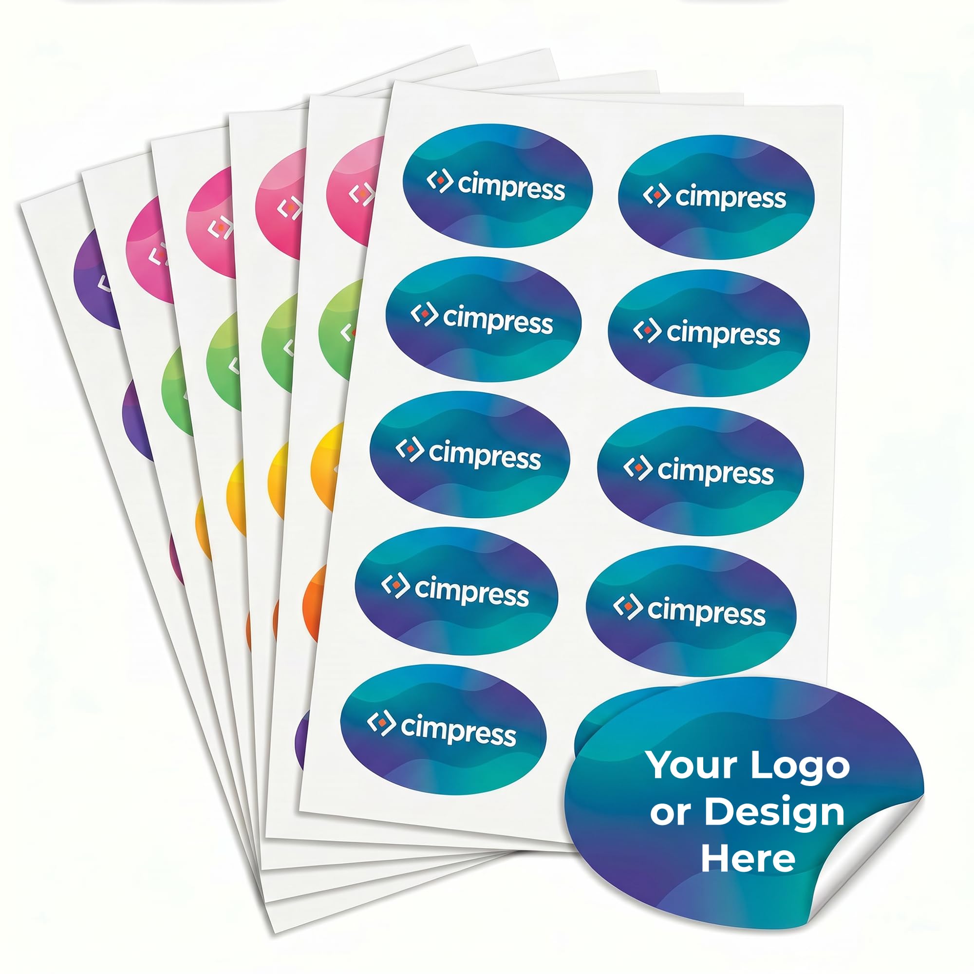 Cimpress Personalised Sticker Sheets, Pack of 60, Oval (5 x 7.6 cm) Matte White Labels, Add Logo and Design to Easy Peel Self Adhesive Packaging Seals for Business