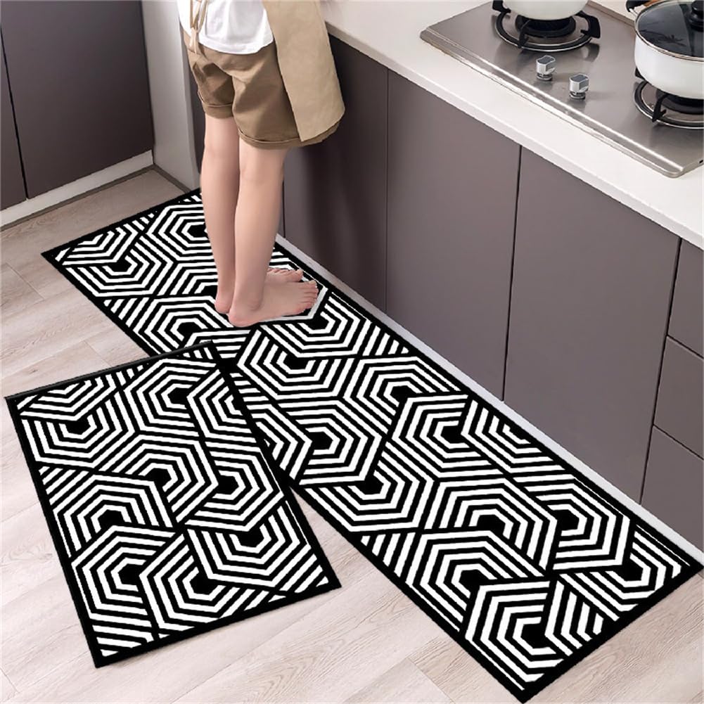 KüChenläUfer KüChenmatte 45x120cm, KüChenteppich Waschbar rutschfest, Teppich LäUfer Flur FußMatte Badematten, Wasser öL Aufnehmen Teppich KüChe Set für KüChe Wohnzimmer, Badezimmer Geometric