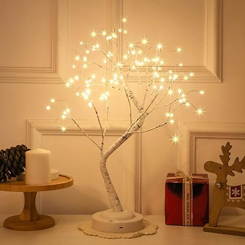 Miniatura 3 de 108 luces LED de abedul de 20 pulgadas, funciona con USB, funciona con pilas, con temporizador, 8 modos de iluminación, lámpara de árbol de hadas de