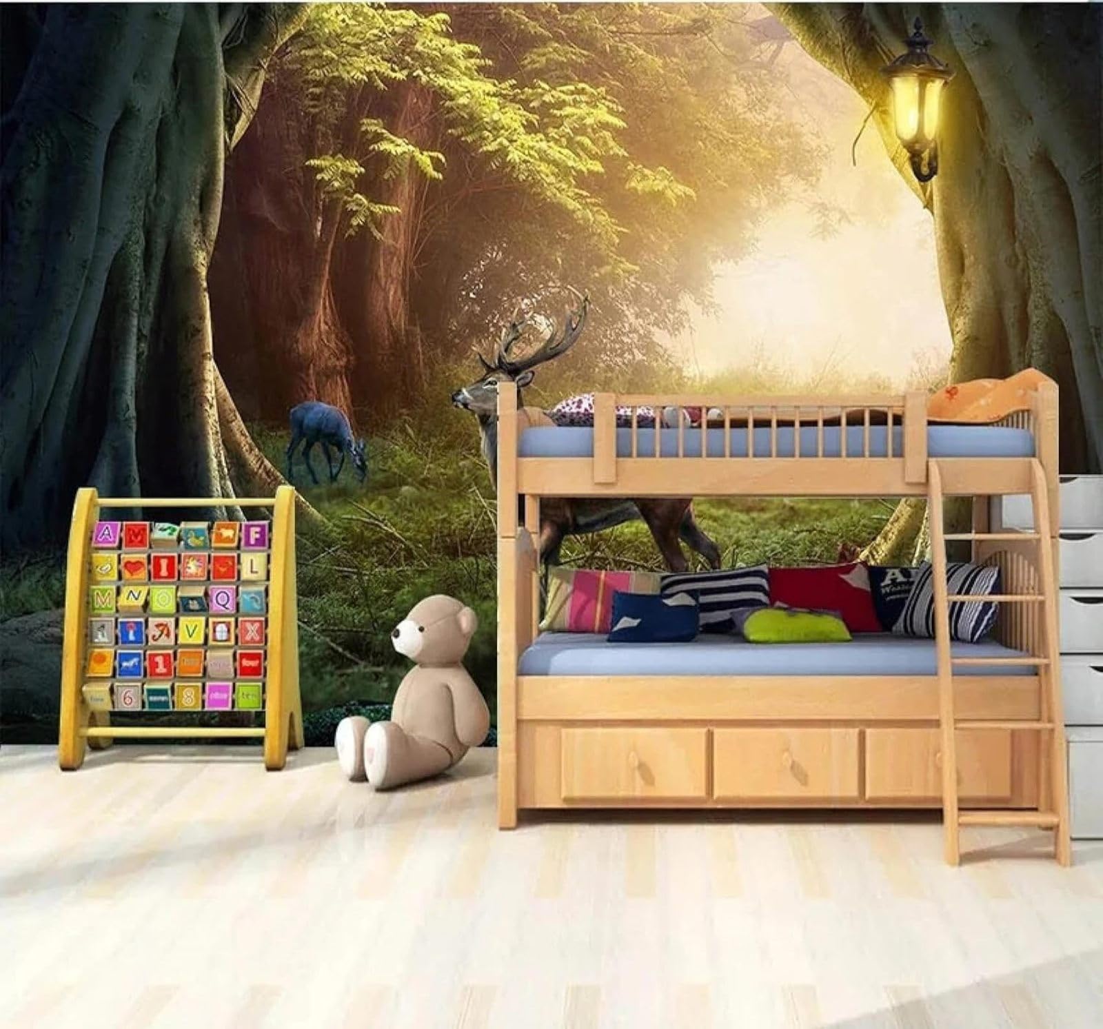 XLMING Three Dimensional Forest Sunlight Reindeer Natural Landscape 3D Wallpaper Premium Textured Silk Study Dining Living Room Bedroom Sofa TV Wall Easy Install-300cm×210cm
