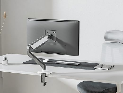 JIN OFFICE Silver Alloy Monitor Gas Spring Arm | Supports 13-32″ Monitor | Height Adjustable Desk Mount| Monitor Stand with Gas Spring Adjustment