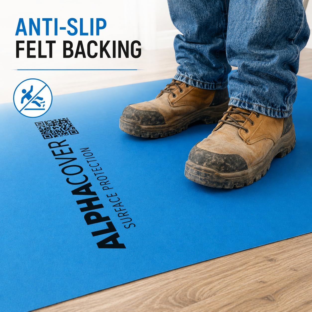 From Plain to Beautiful in Hours AlphaCover Blue Protective Floor Covering Sample - 20" x 20", Self-Adhesive Floor Protector for Moving & Construction, Waterproof & Breathable