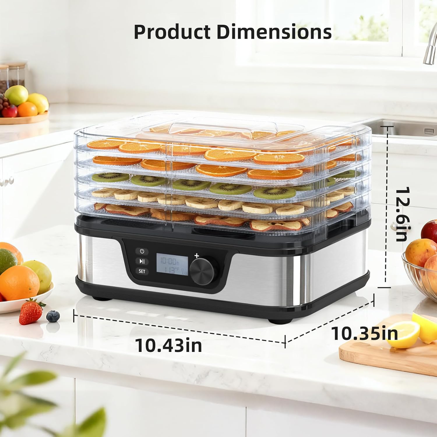Kndko Food Dehydrator 350W Machine With Digital Adjustable Temperature and 72H Timer,5 BPA-Free Stainless Steel Trays for Fruits Vegetables and Meat