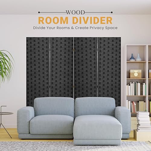 Miniatura 9 de Divisor de habitación, 4 paneles de madera para interiores, hecho a mano, separadores de habitación portátiles y pantallas plegables de privacidad