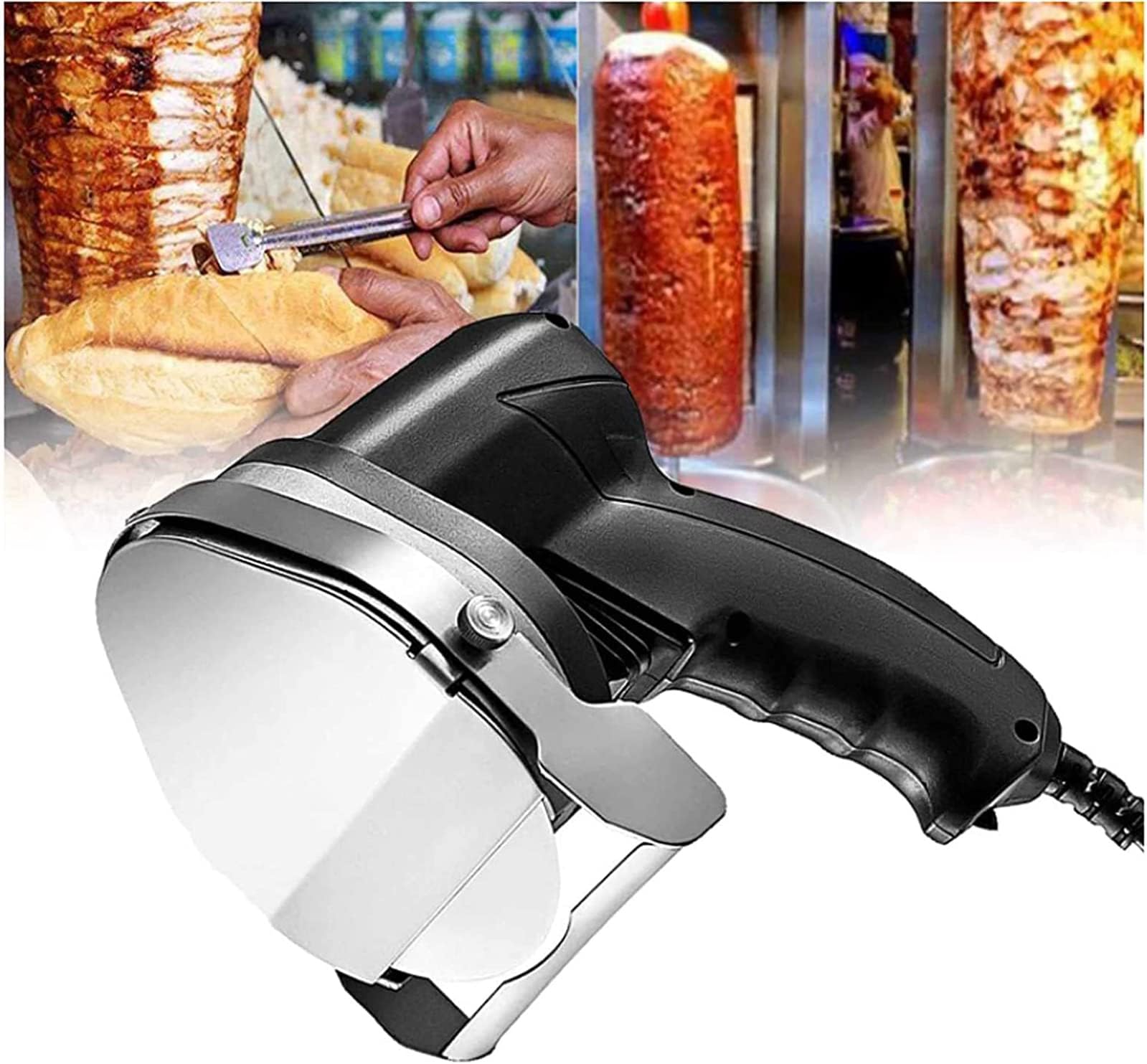 TISTIK Commercial Electric Kebab Slicer, Professional Shawarma Doner Kebab Knife, Adjustable Thickness 0-8 mm Meat Cutter Knife Machine for Cutting Turkish Kebab Lamb