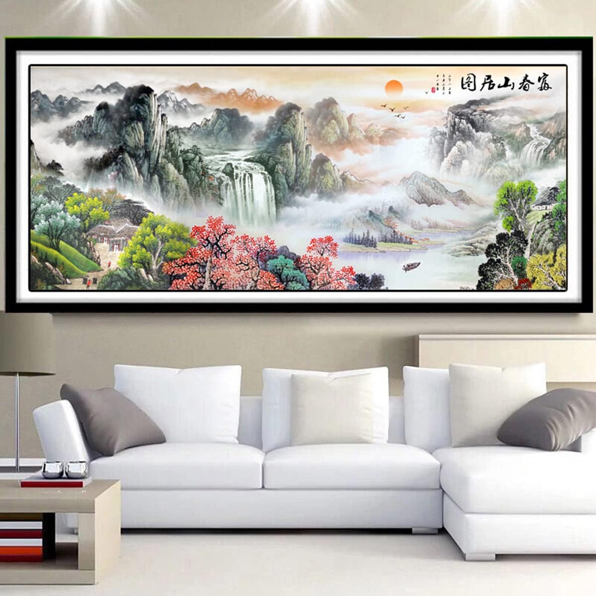 Instarry 5D DIY Diamond Painting Full Drill Chinese Style Landscape Painting Cross Stitch Embroidery Home Decorations Art Kit 59.1x23.6 inch
