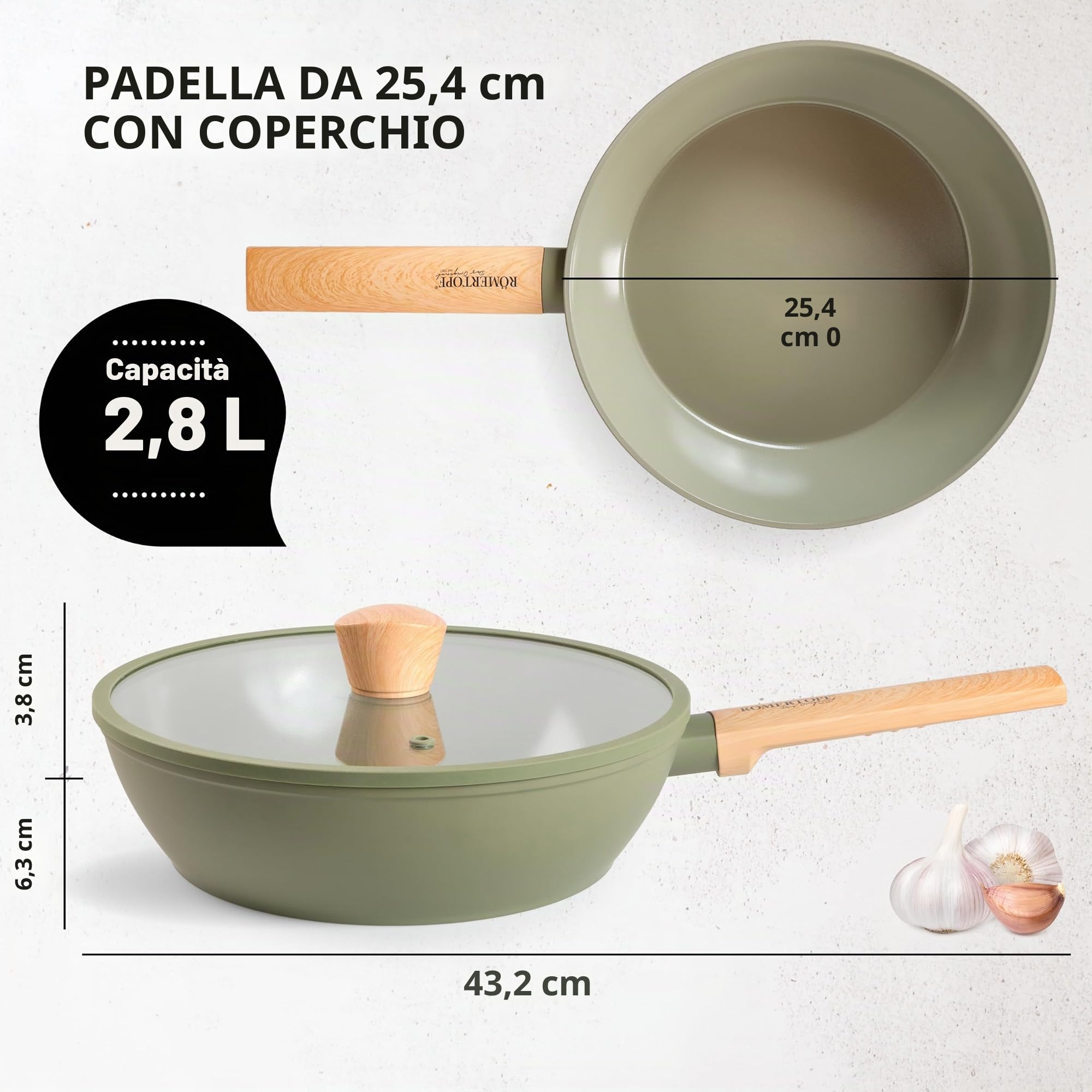 Römertopf Padella Antiaderente 26 cm in Alluminio, Verde