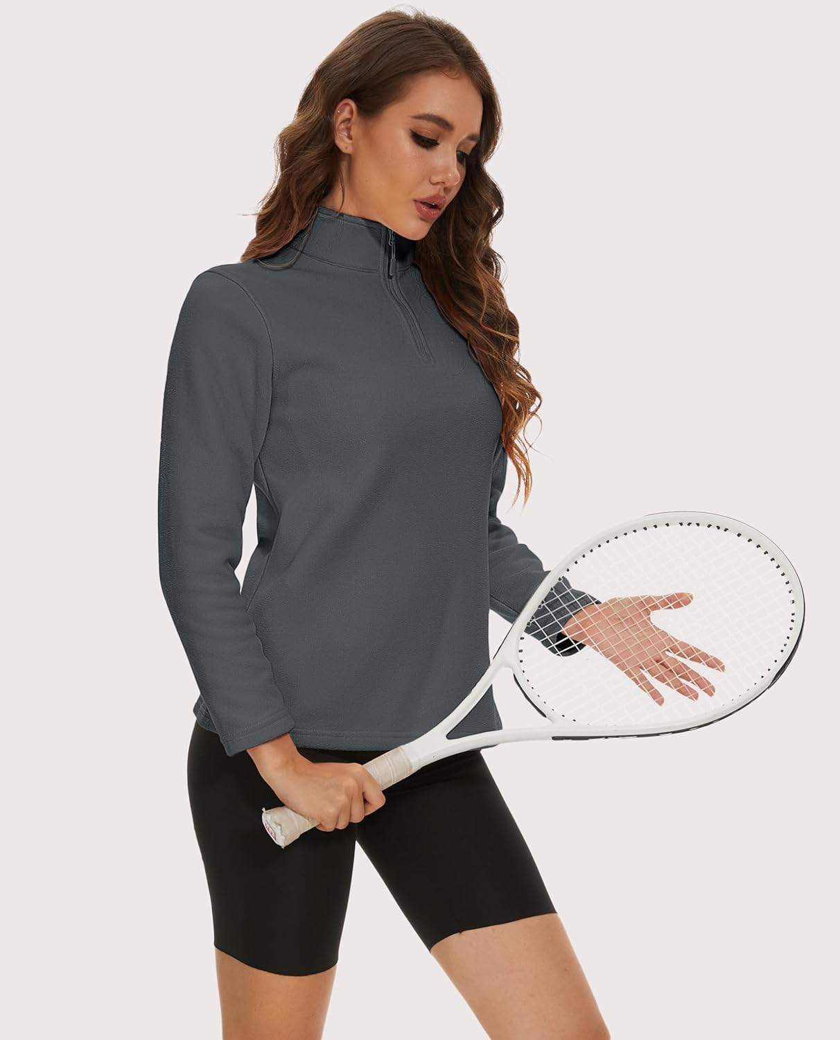 MAGCOMSEN Women's Quarter Zip Pullover Polar Fleece Sweatshirts Lightweight Stand-Collar Jacket Warm Tops - Image 5