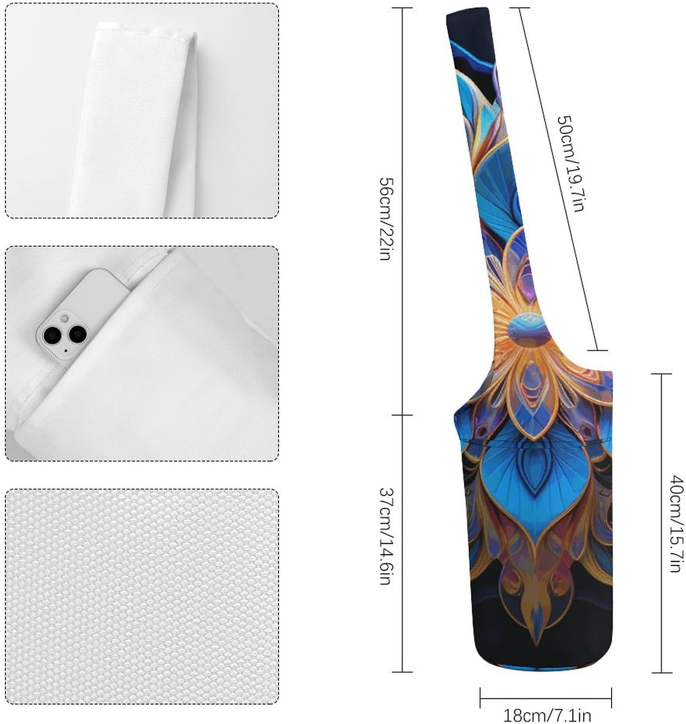 Yoga Mat Carrying Bag,Rectangle Mandala Printed Women's Yoga Bag with Multi-Functional Storage Pockets,Large Yoga Mat Bag Fits Most Size Yoga Mats